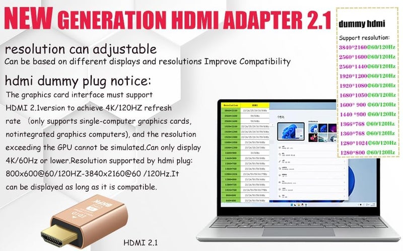 BKFK 4K 120Hz hdmi Dummy Plug - Display to hdmi Adapter, Luna Display Virtual Window for Home-edid Emulator-Dummy, displayport Headless dummie dongle(HDMI-2.1port-4K-120Hz-3P) - Image 3